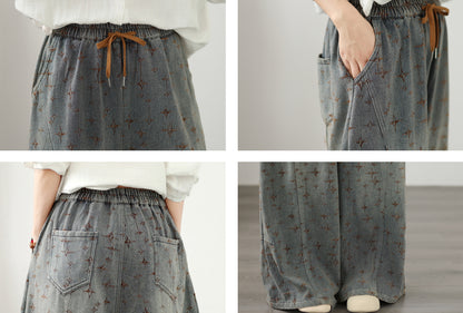 Effortless Chic: Star Pattern Wide-Leg Baggy Jeans