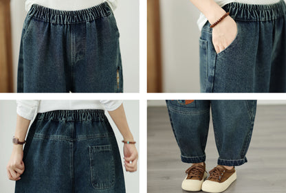 Vintage Wide-Leg Jeans Embroidered Denim Harem Pants