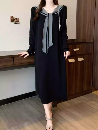 Women's V-Neck Sailor Stripe Sweater Knit Dress