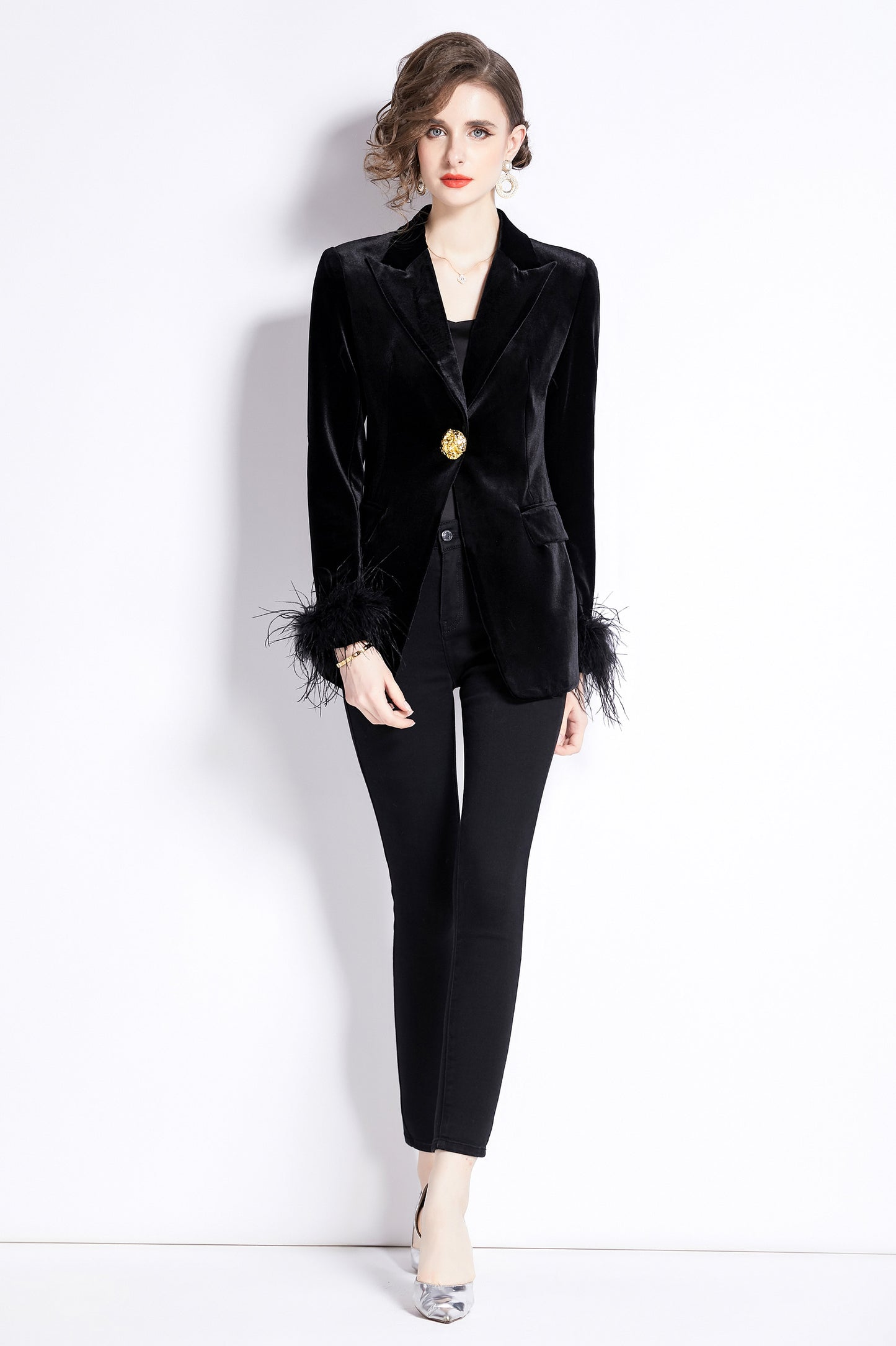 Women's Suit velvet Long Sleeve Blazer Jacket Whith Pocket