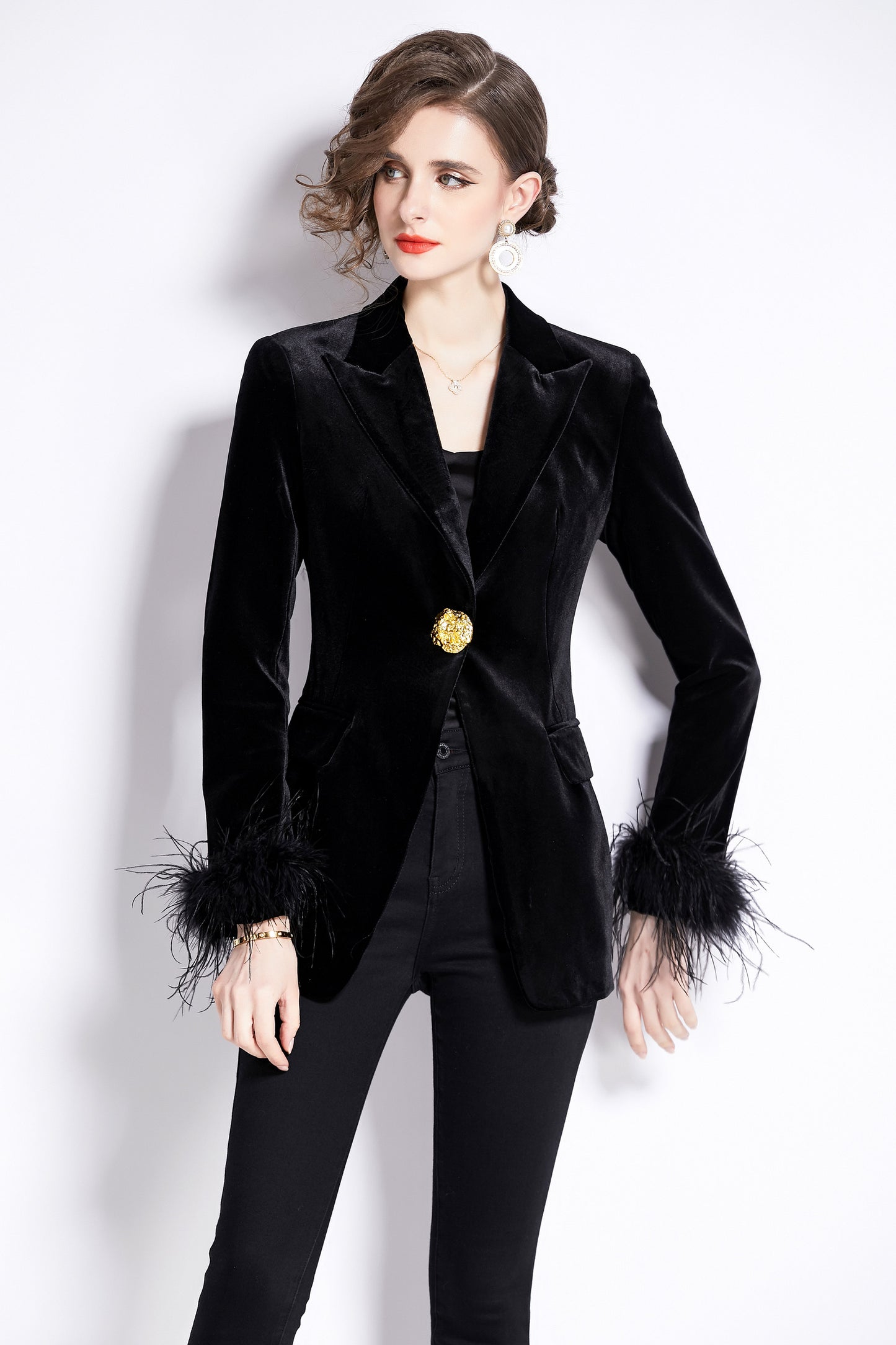 Women's Suit velvet Long Sleeve Blazer Jacket Whith Pocket