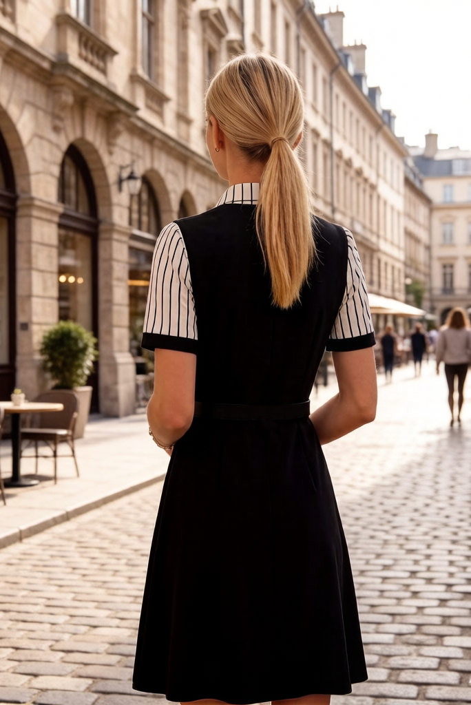 Women's Lapel V-Neck Pocket Short Sleeve Midi Dress - LAI MENG FIVE CATS