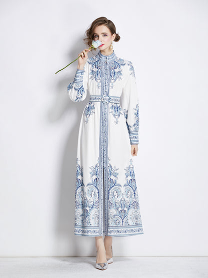Women's Floral Print Button Up Split Maxi Dress