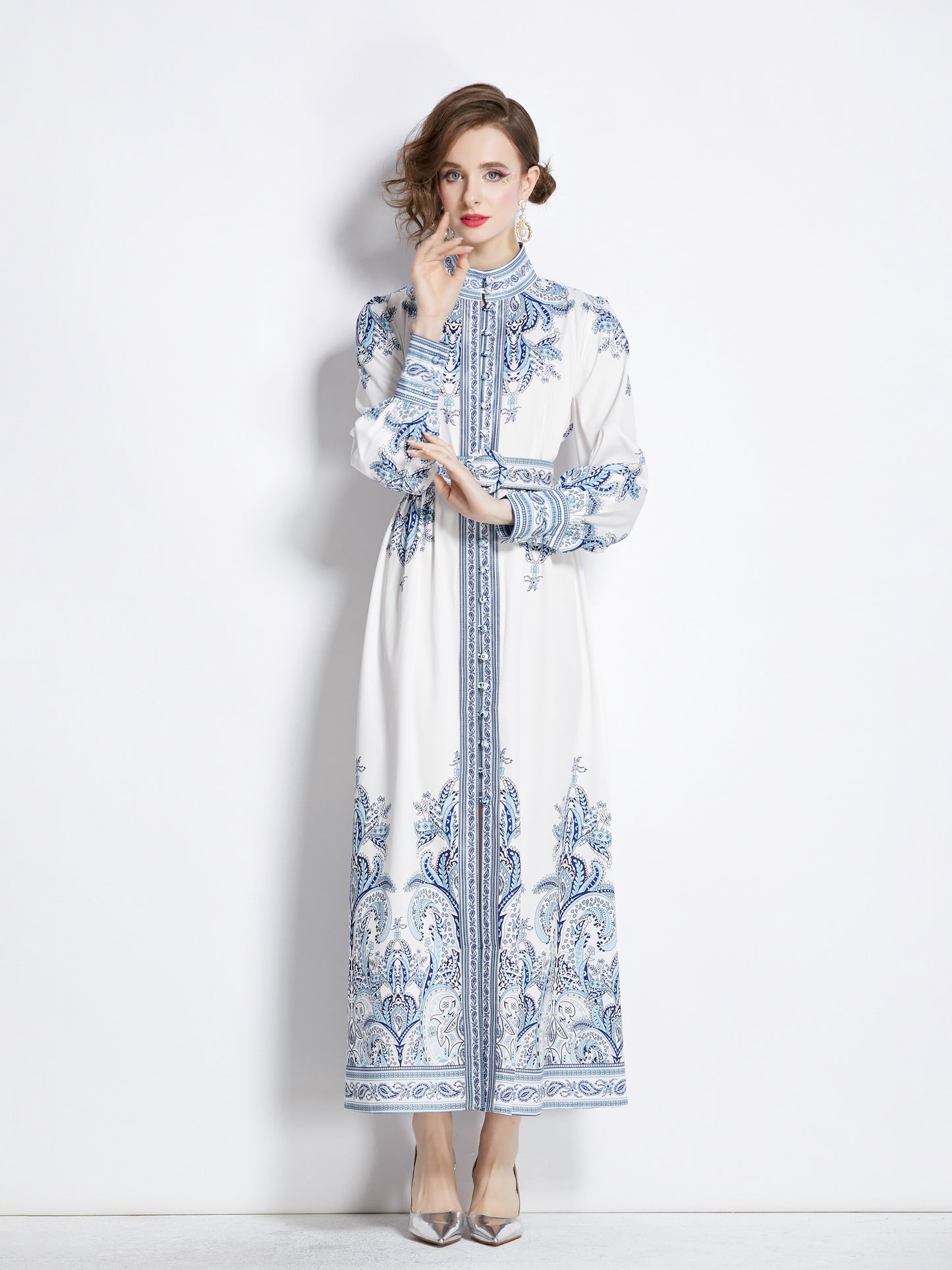 Women's Floral Print Button Up Split Maxi Dress