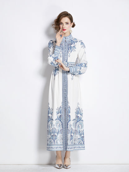 Women's Floral Print Button Up Split Maxi Dress