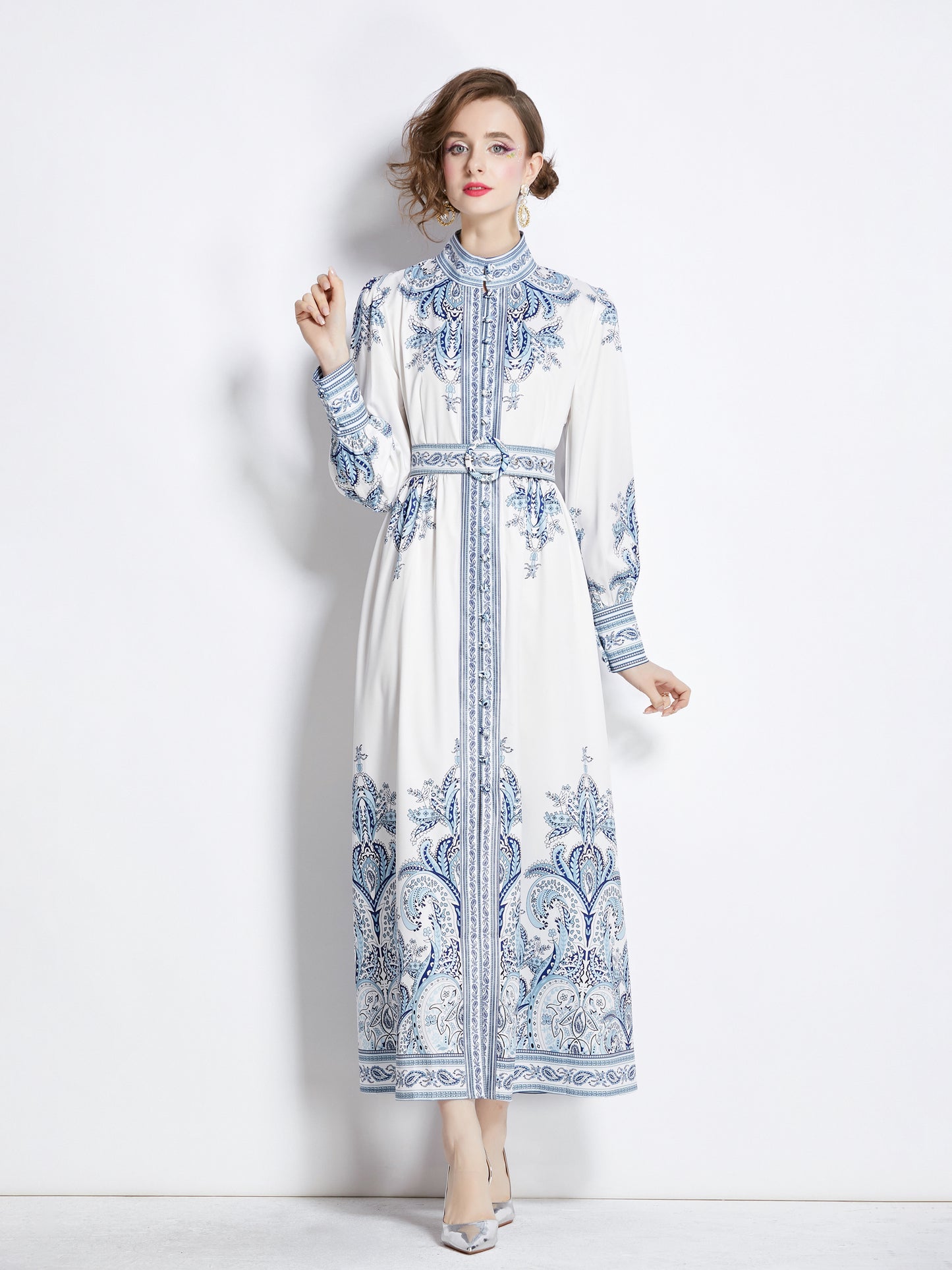 Women's Floral Print Button Up Split Maxi Dress