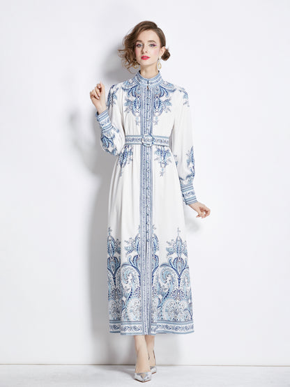 Women's Floral Print Button Up Split Maxi Dress