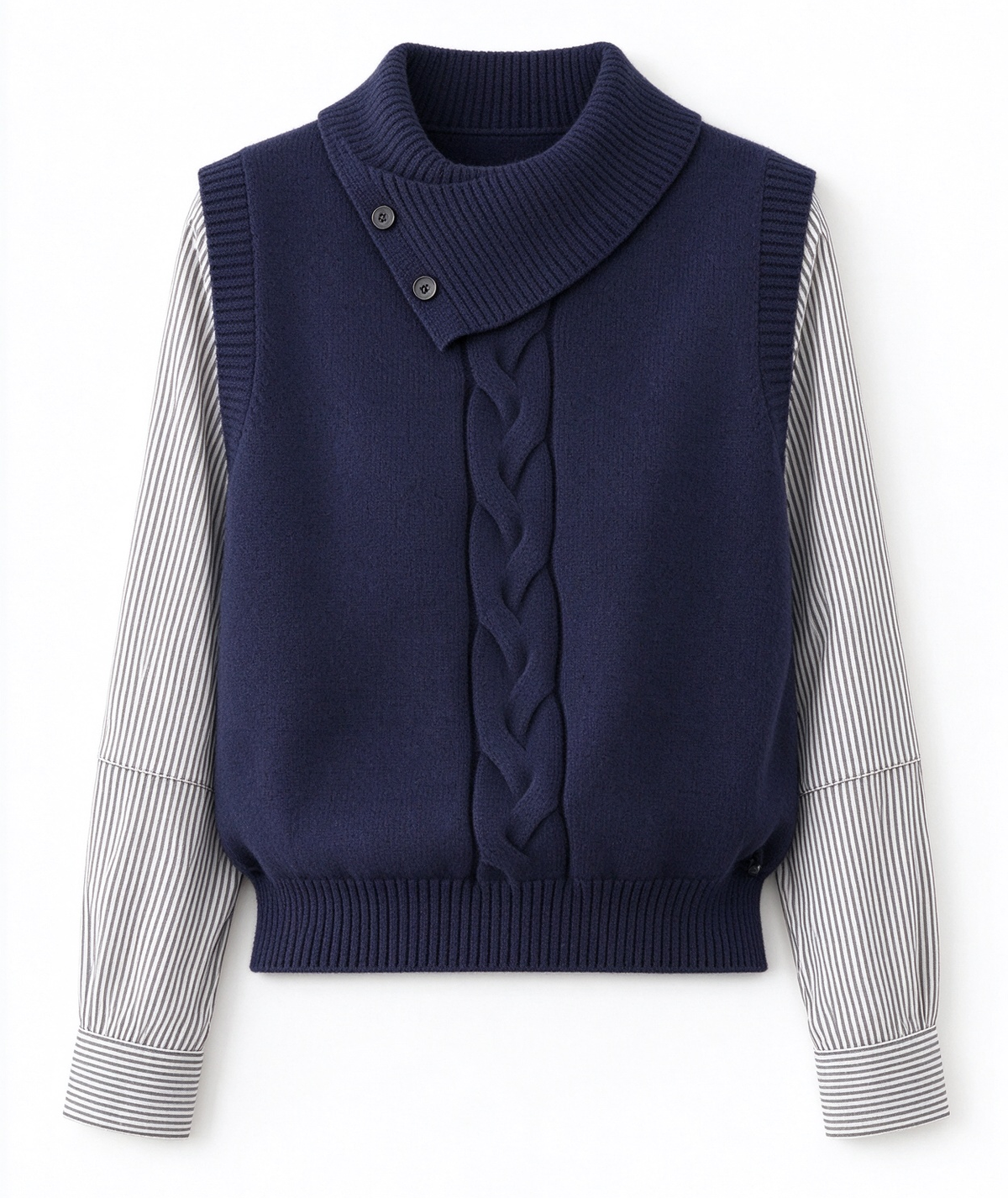 28726 Layered-Look Knit Sweater in Gray & Navy