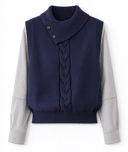 28726 Layered-Look Knit Sweater in Gray & Navy