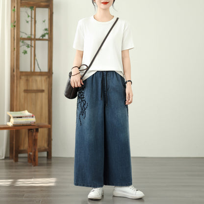 Women's Embroidery Wide Leg Denim Pants