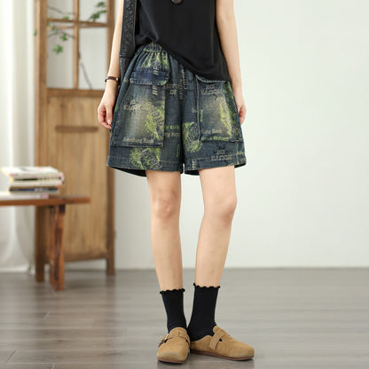 Women's Jeans Elastic Waist Wide Leg Denim Short