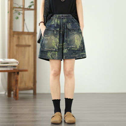 Women's Jeans Elastic Waist Wide Leg Denim Short