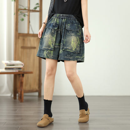 Women's Jeans Elastic Waist Wide Leg Denim Short
