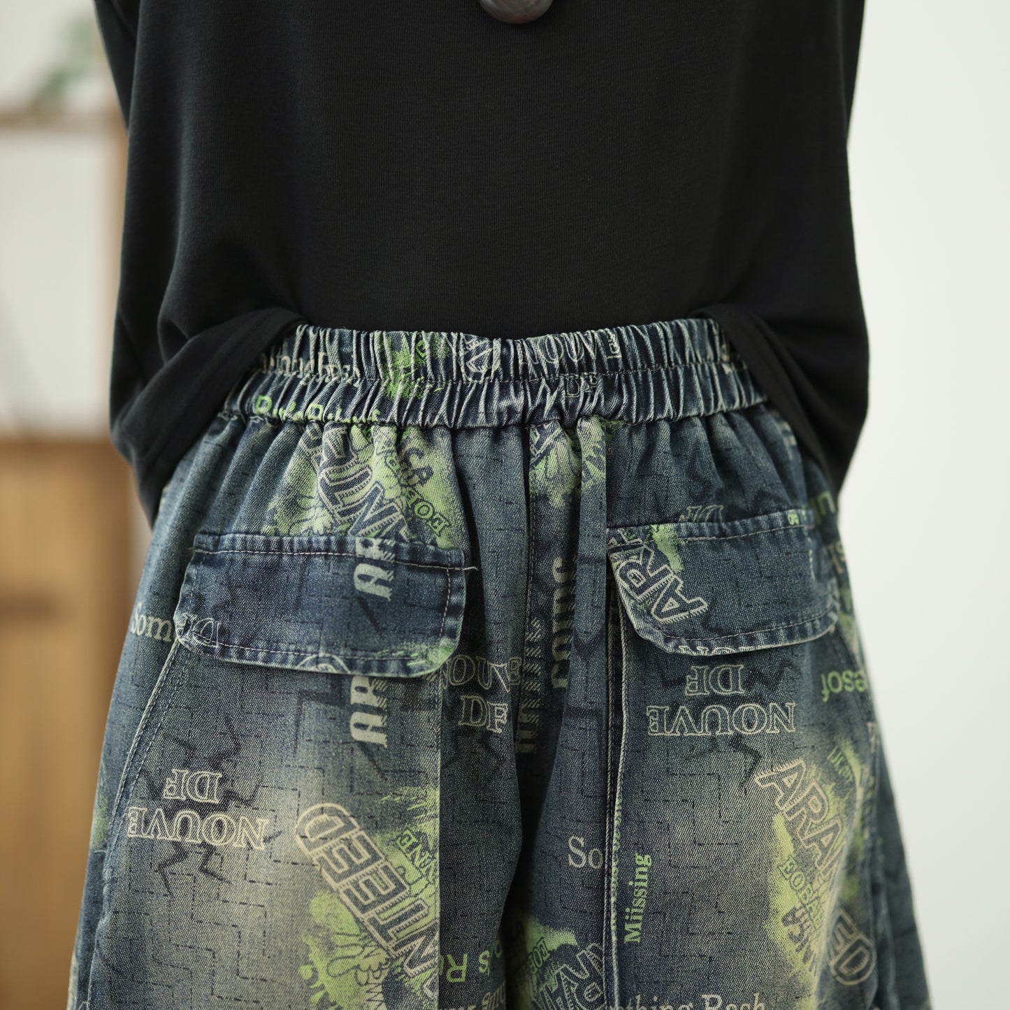 Women's Jeans Elastic Waist Wide Leg Denim Short