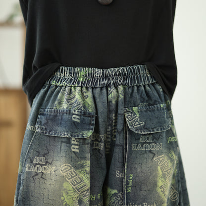 Women's Jeans Elastic Waist Wide Leg Denim Short