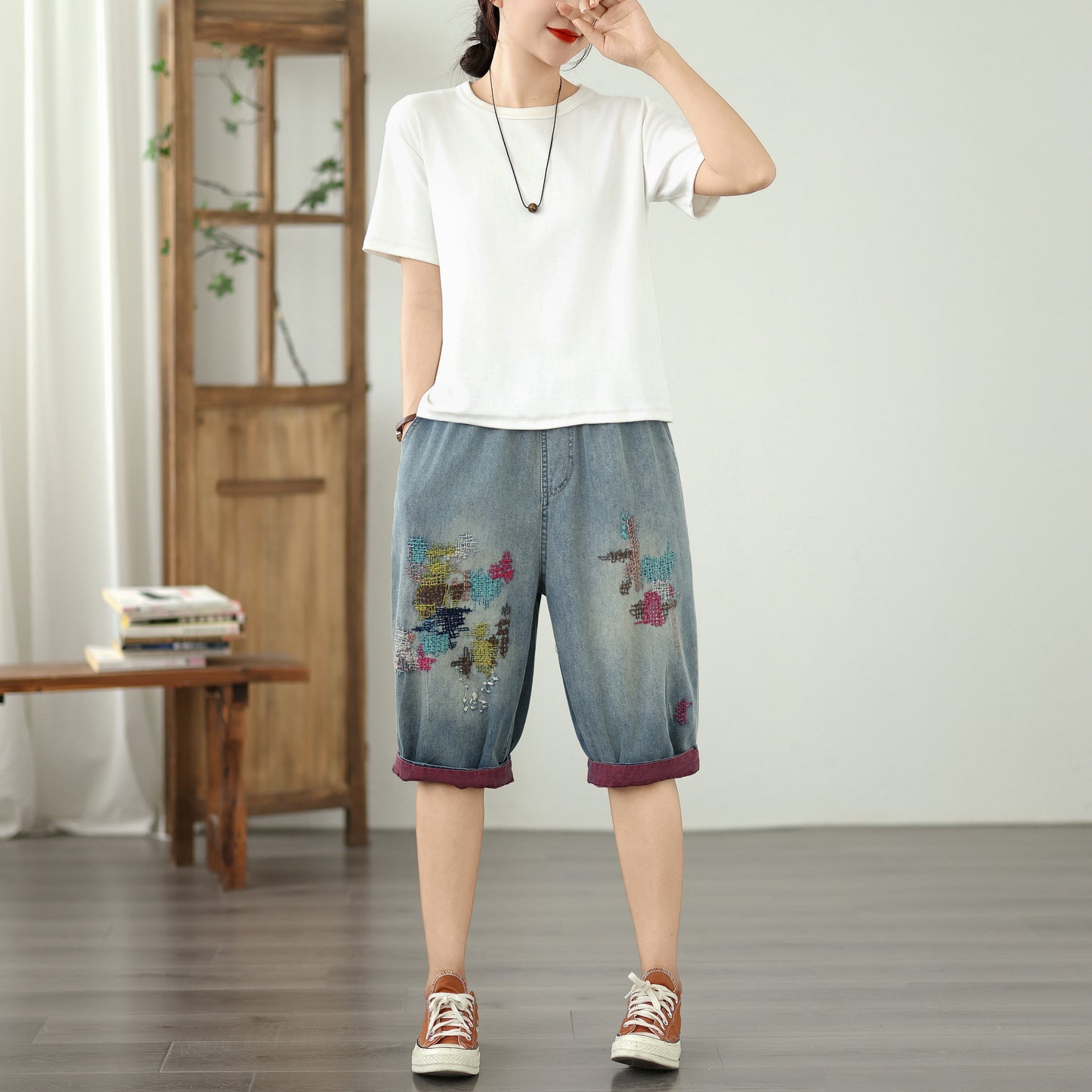 Women Jeans Denim Harem Pants Elastic Waist