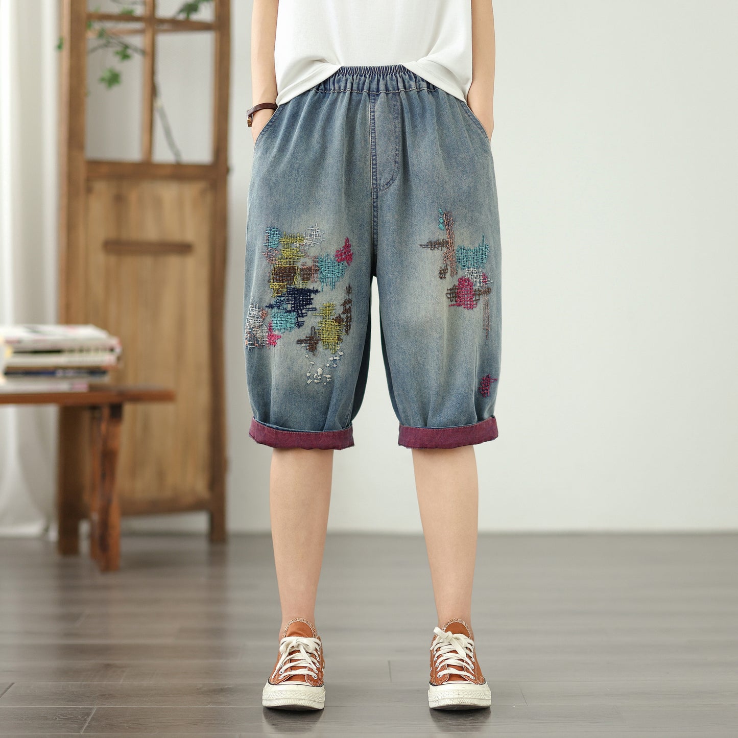 Women Jeans Denim Harem Pants Elastic Waist