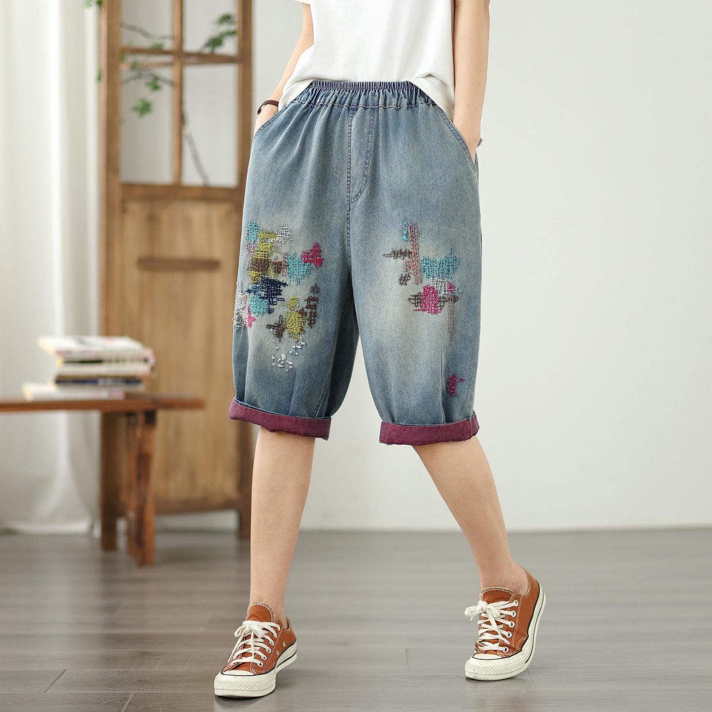 Women Jeans Denim Harem Pants Elastic Waist