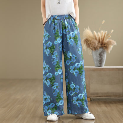 Women's Print Jeans Elastic Waist Wide Leg Pants