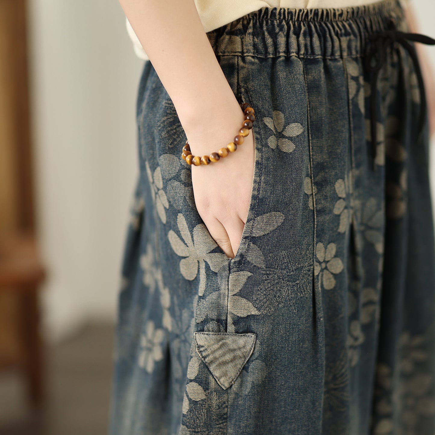 Women's Wide-Leg Cropped Denim Pants – Elastic Waist