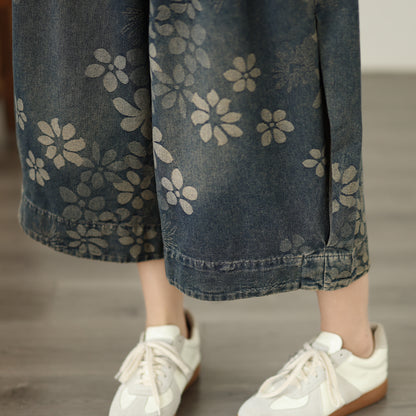 Women's Wide-Leg Cropped Denim Pants – Elastic Waist