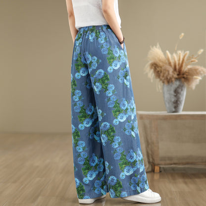 Women's Print Jeans Elastic Waist Wide Leg Pants