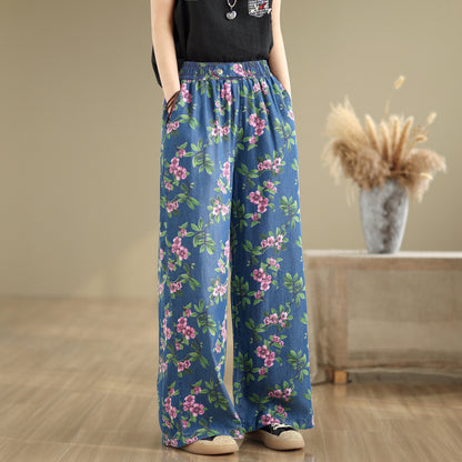 Women's Print Jeans Elastic Waist Wide Leg Pants