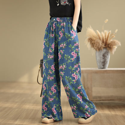 Women's Print Jeans Elastic Waist Wide Leg Pants