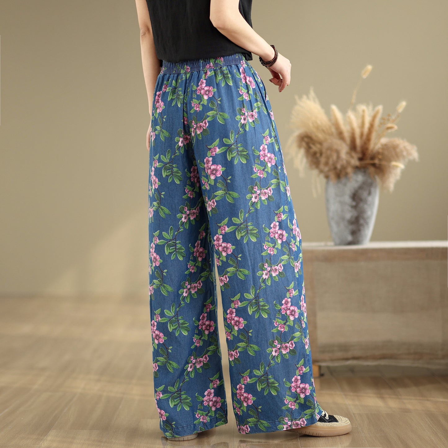 Women's Print Jeans Elastic Waist Wide Leg Pants