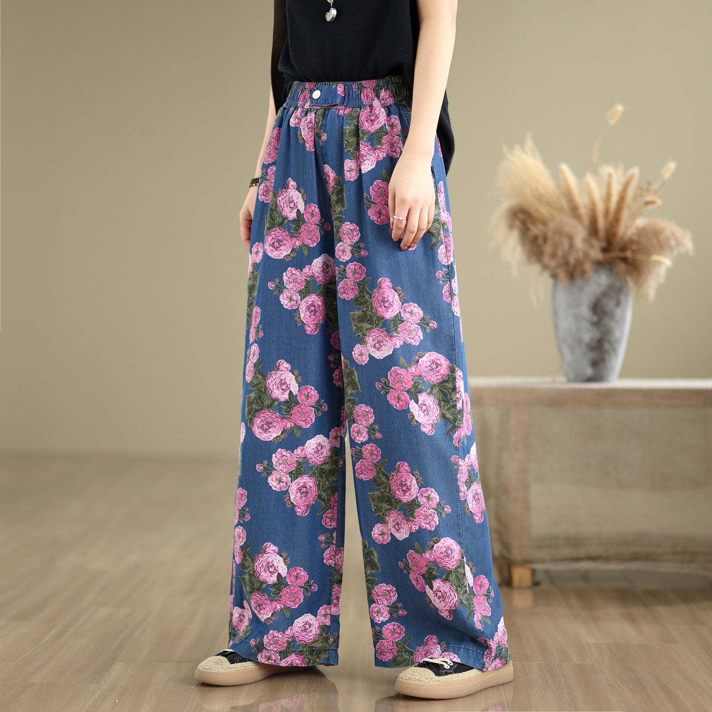 Women's Print Jeans Elastic Waist Wide Leg Pants