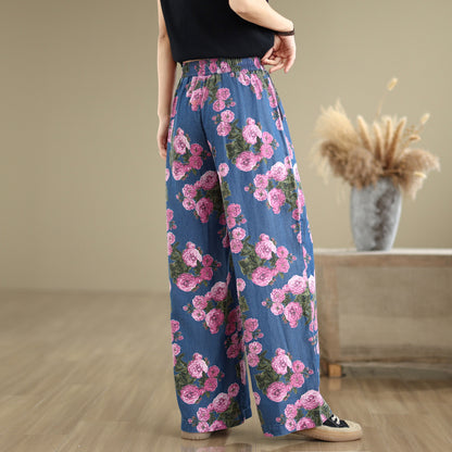 Women's Print Jeans Elastic Waist Wide Leg Pants