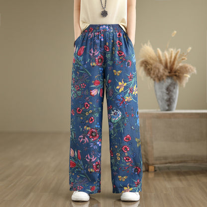 Women's Print Jeans Elastic Waist Wide Leg Pants