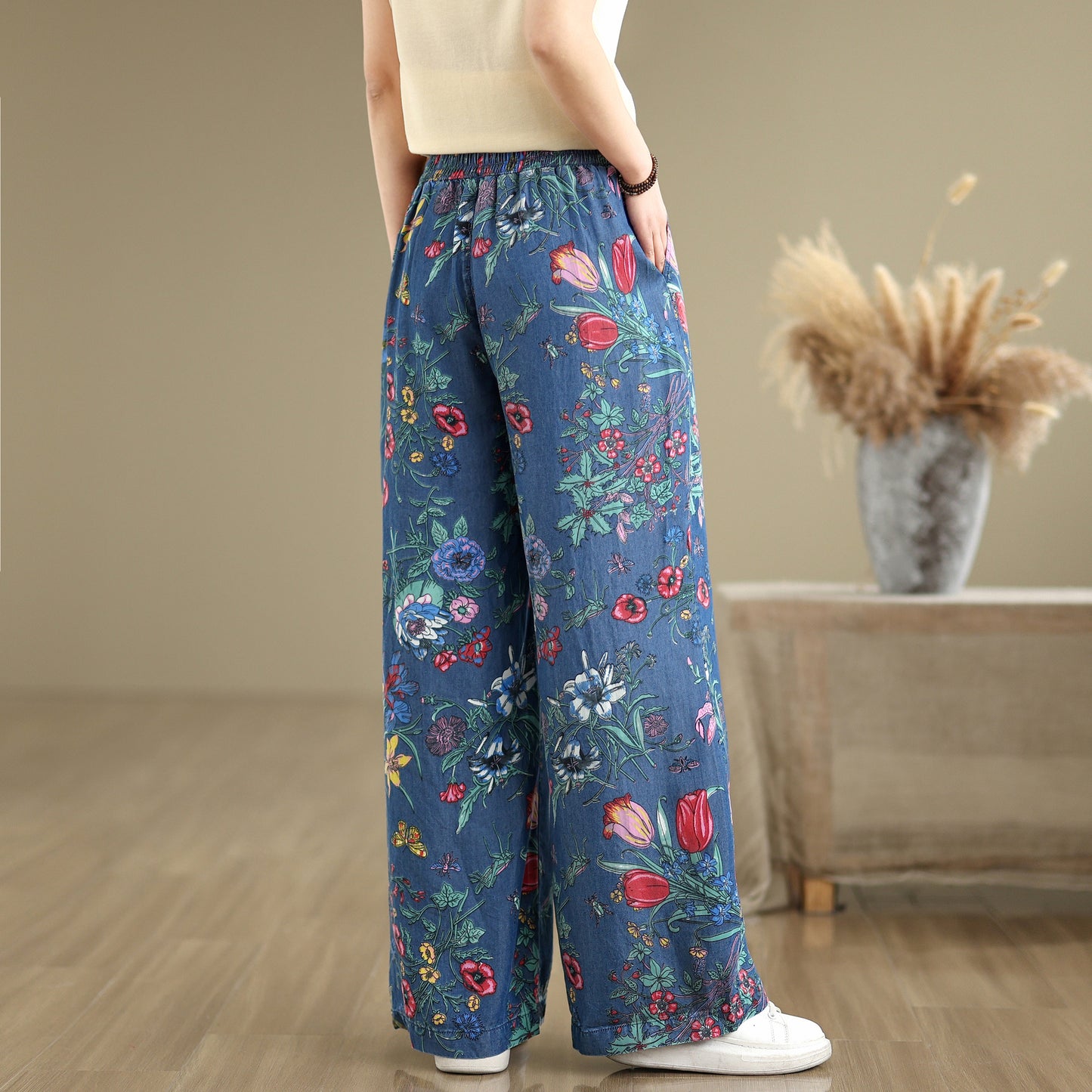 Women's Print Jeans Elastic Waist Wide Leg Pants