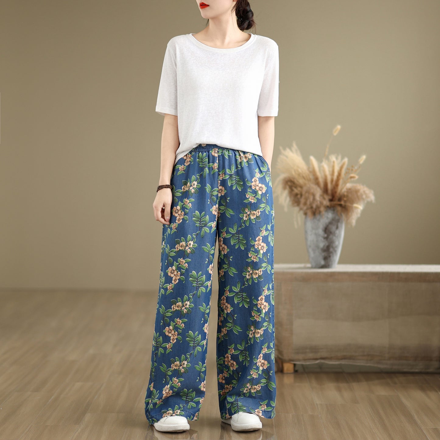 Women's Print Jeans Elastic Waist Wide Leg Pants