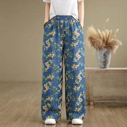 Women's Print Jeans Elastic Waist Wide Leg Pants