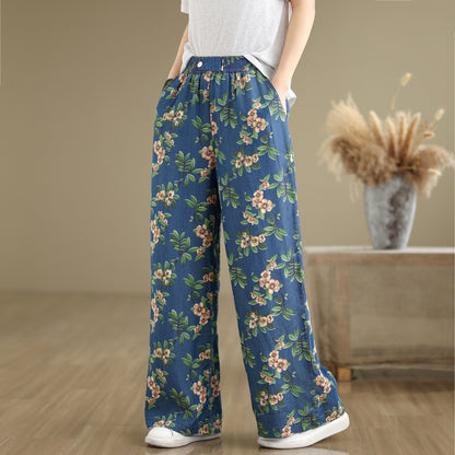 Women's Print Jeans Elastic Waist Wide Leg Pants