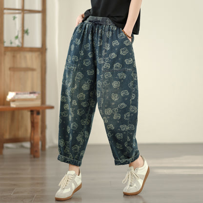 Women's Baggy Jeans Drawstring Elastic Barrel Denim Pants