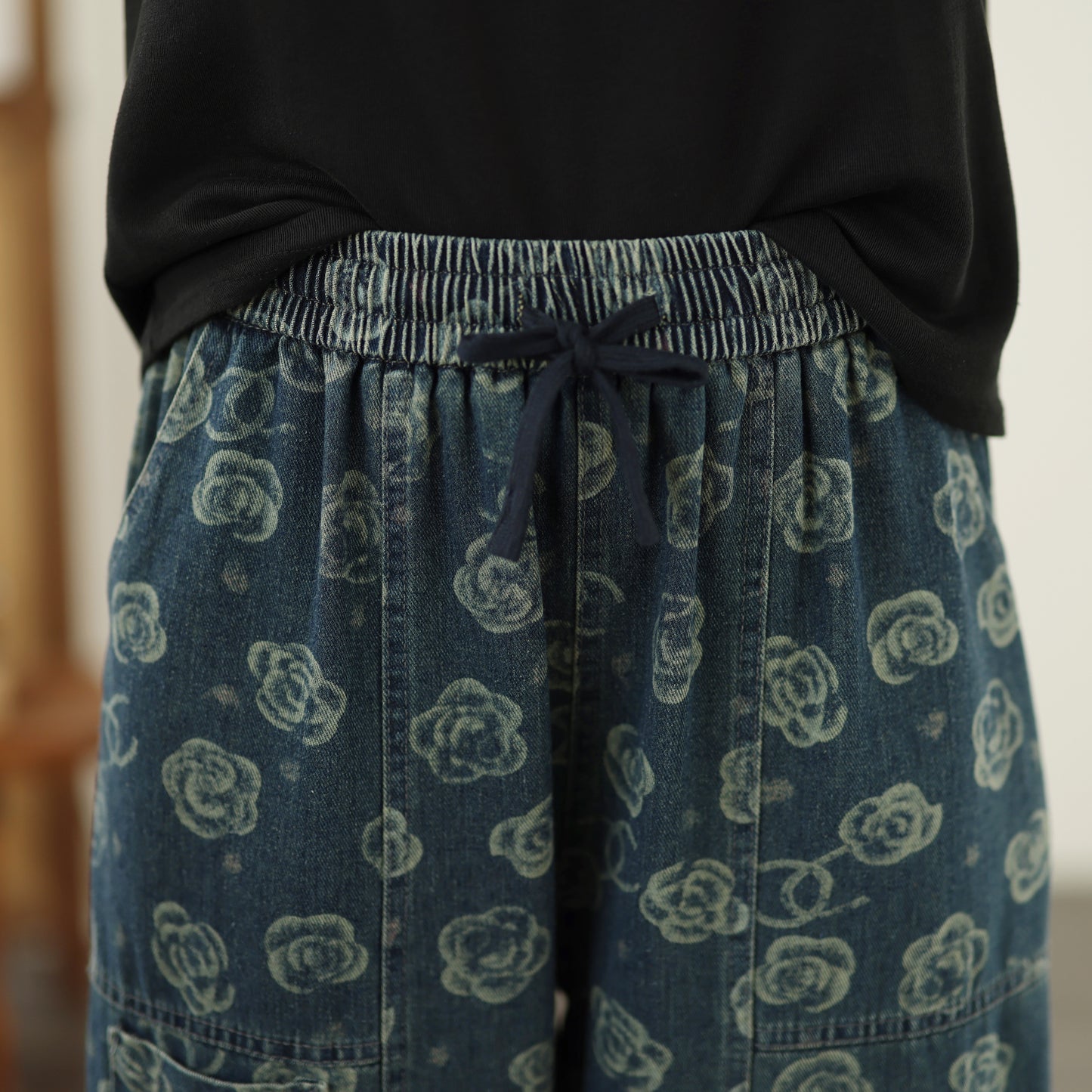 Women's Baggy Jeans Drawstring Elastic Barrel Denim Pants