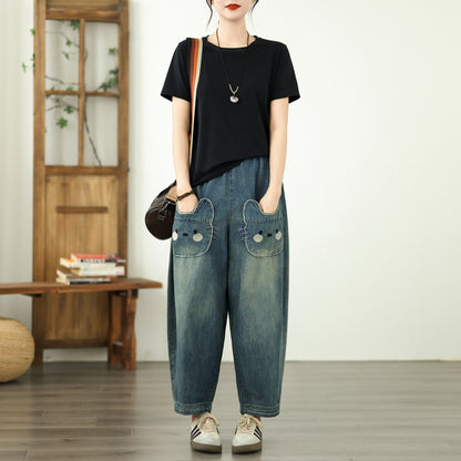 Women's Baggy Jeans Pattern Elastic Waist Pants