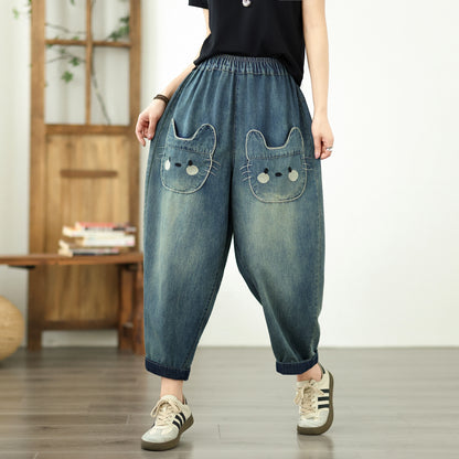 Women's Baggy Jeans Pattern Elastic Waist Pants