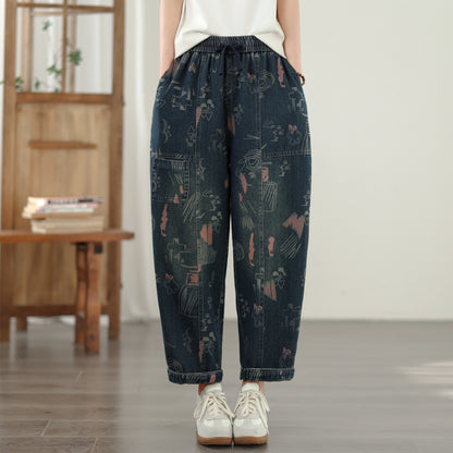 Women's Baggy Jeans Drawstring Elastic Barrel Denim Pants