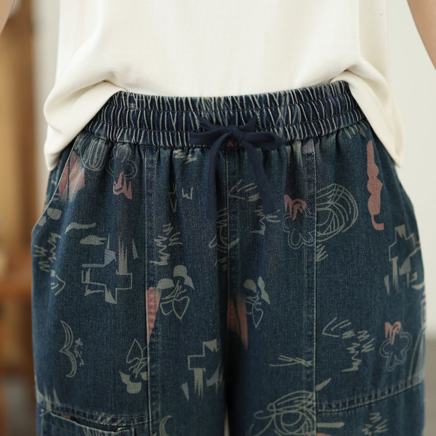 Women's Baggy Jeans Drawstring Elastic Barrel Denim Pants