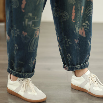 Women's Baggy Jeans Drawstring Elastic Barrel Denim Pants