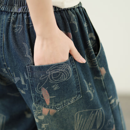 Women's Baggy Jeans Drawstring Elastic Barrel Denim Pants