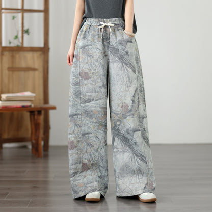 Women's Wide Leg Jeans Lightweight Wasited Elastic Print Y2K Pants - LAI MENG FIVE CATS