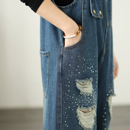 Womens Denim Bib Pants Jumpsuits Jeans Adjustable Strap Overalls