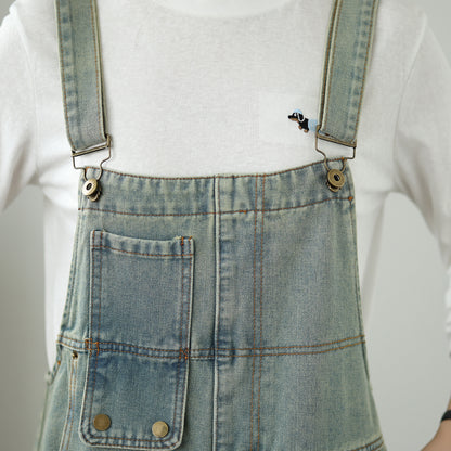 Womens Denim Bib Pants Jumpsuits Jeans Adjustable Strap Overalls