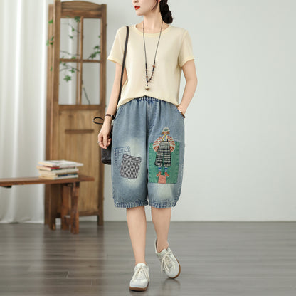 Women Embroidery Jeans Denim Harem Pants