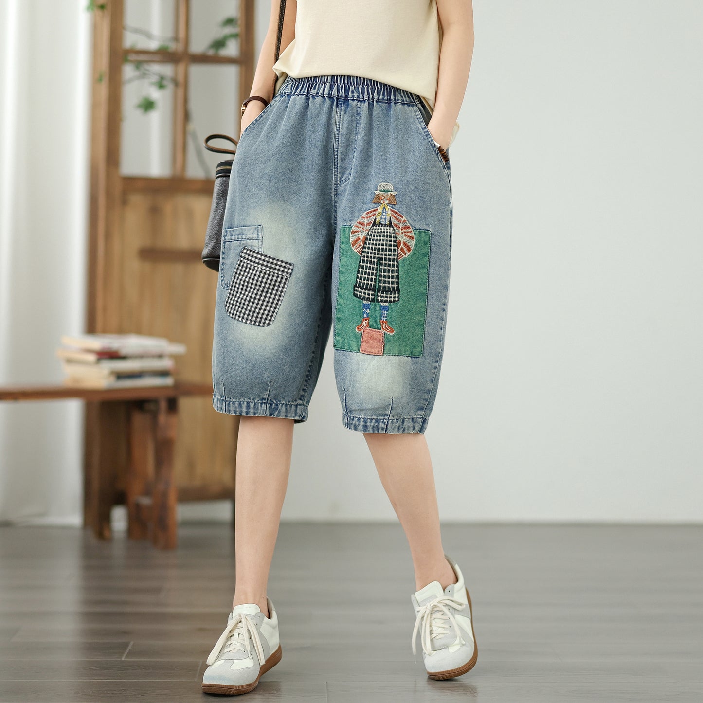 Women Embroidery Jeans Denim Harem Pants