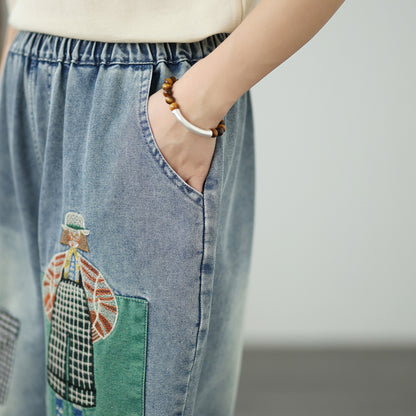 Women Embroidery Jeans Denim Harem Pants